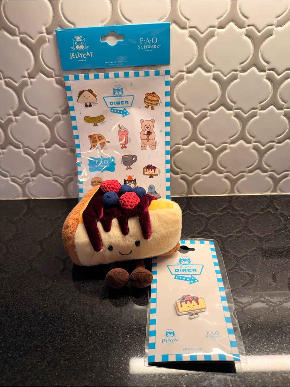 Jellycat Cheesecake with pin and stickers
